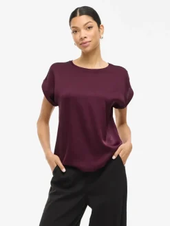 lyhythihainen toppi, VIELLETTE S/S SATIN TOP>Vila Best