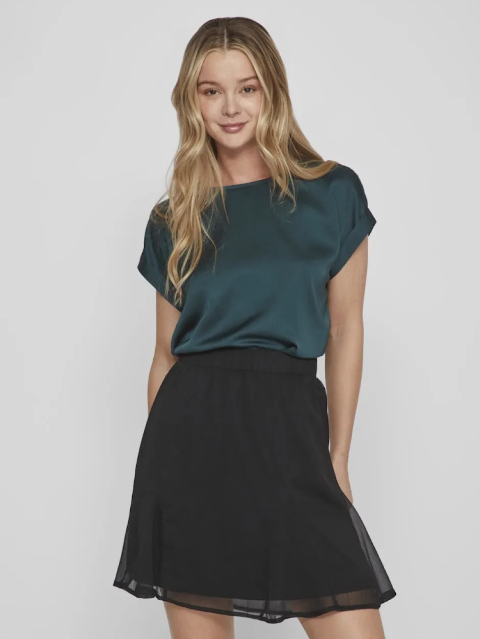 lyhythihainen toppi, VIELLETTE S/S SATIN TOP>Vila Best