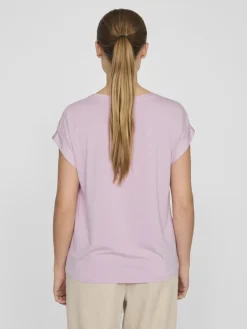 lyhythihainen toppi, VIELLETTE S/S SATIN TOP>Vila Sale