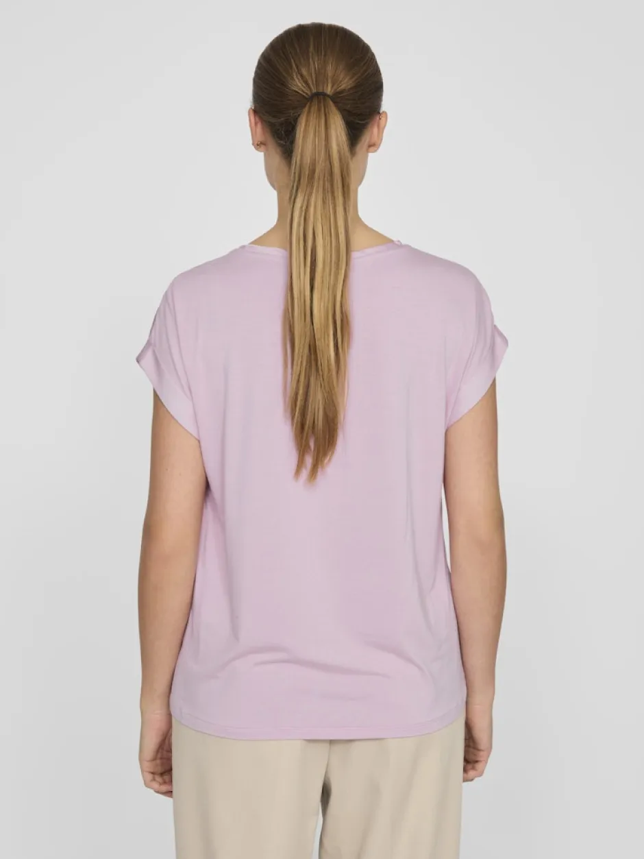 lyhythihainen toppi, VIELLETTE S/S SATIN TOP>Vila Sale