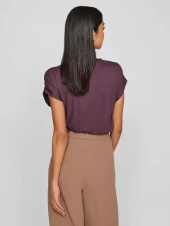 lyhythihainen toppi, VIELLETTE S/S SATIN TOP>Vila Best