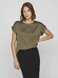 naisten lyhythihainen toppi K-Viellette S/S Satin Top - NOOS,>Vila Outlet