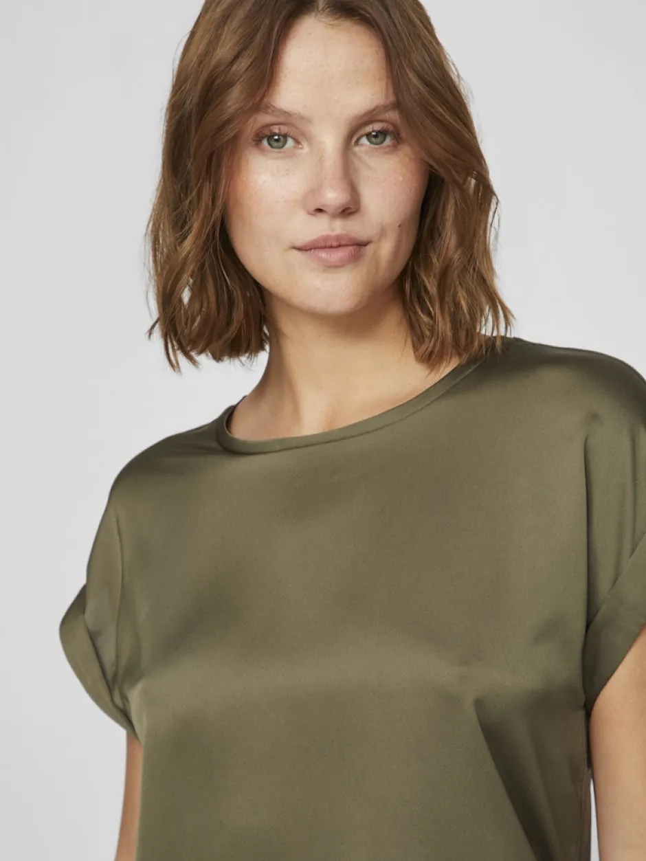 naisten lyhythihainen toppi K-Viellette S/S Satin Top - NOOS,>Vila Outlet