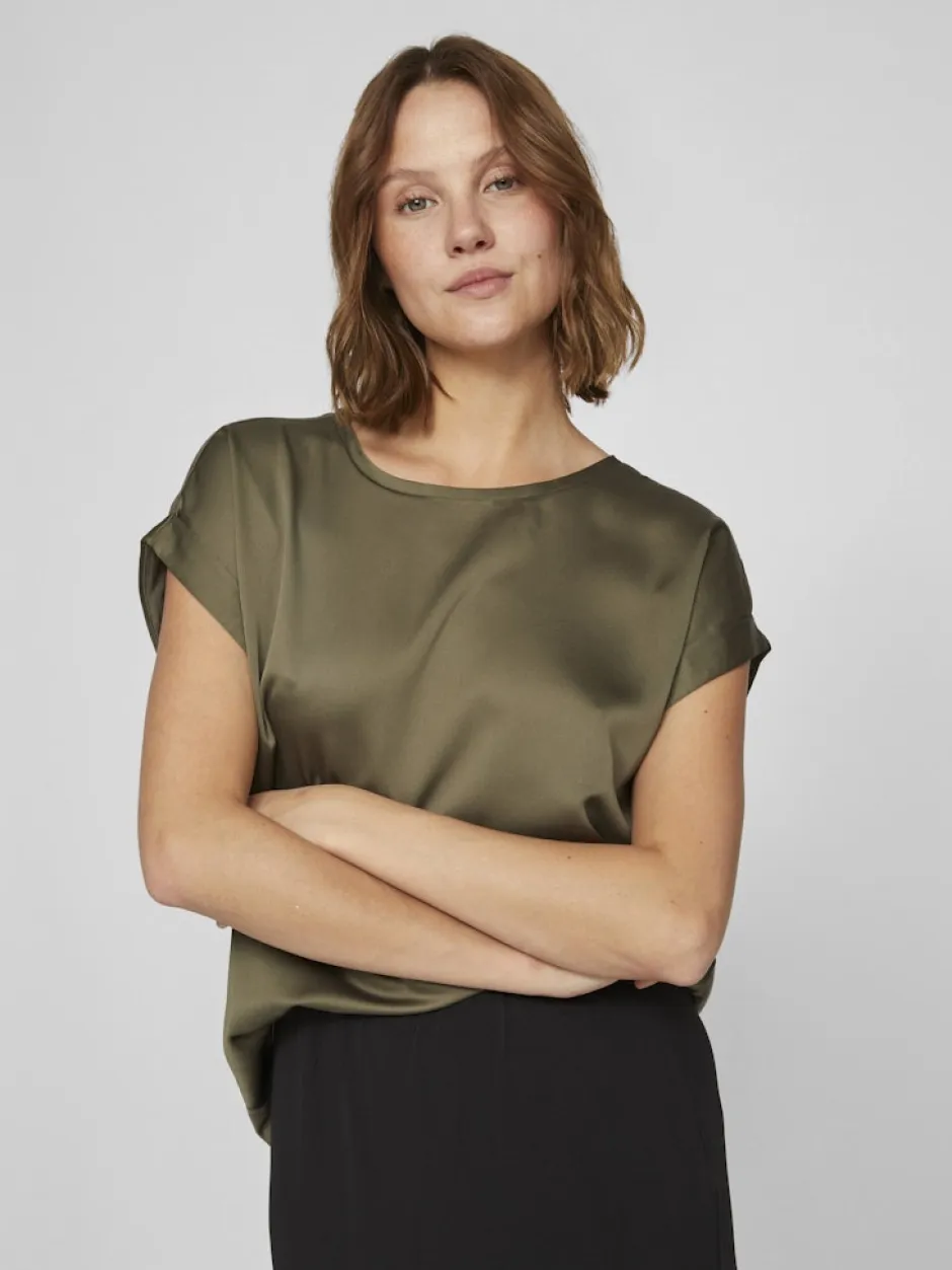 naisten lyhythihainen toppi K-Viellette S/S Satin Top - NOOS,>Vila Outlet