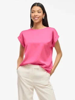 naisten lyhythihainen toppi K-Viellette S/S Satin Top - NOOS,>Vila