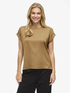 naisten lyhythihainen toppi K-Viellette S/S Satin Top - NOOS, Bistre>Vila Online
