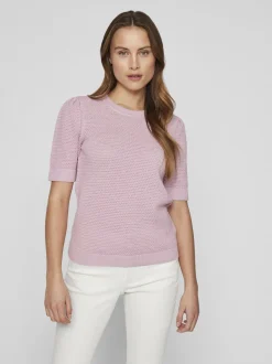 naisten neulepusero, VIDALO O-NECK S/S KNIT TOP>Vila
