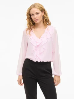 naisten pusero Viane L/S V-Neck Frill Top,>Vila Discount