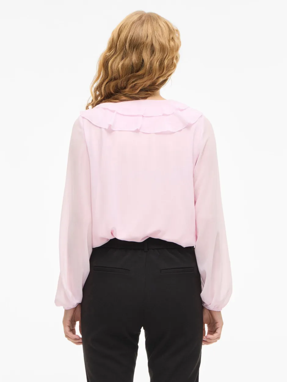 naisten pusero Viane L/S V-Neck Frill Top,>Vila Discount