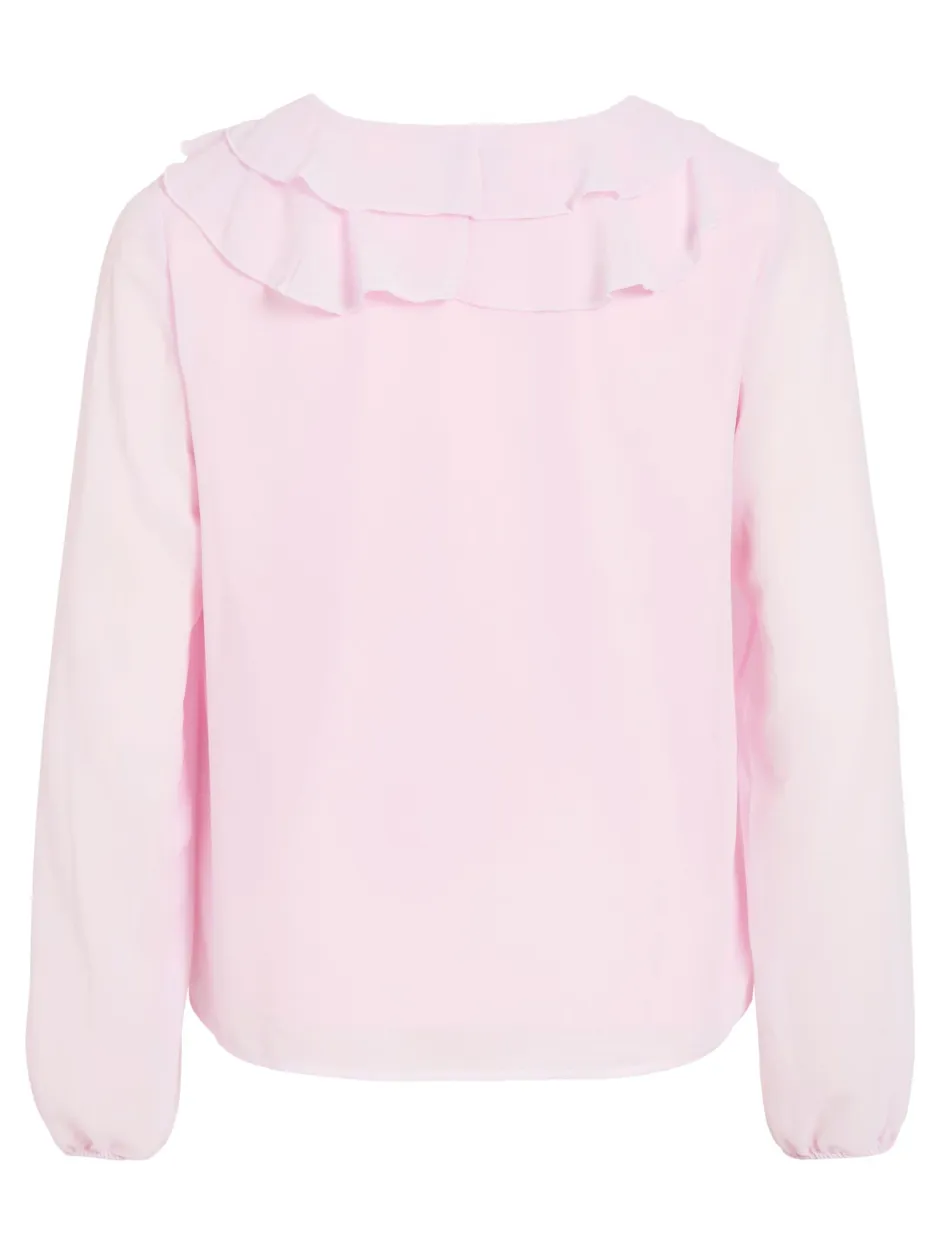 naisten pusero Viane L/S V-Neck Frill Top,>Vila Discount