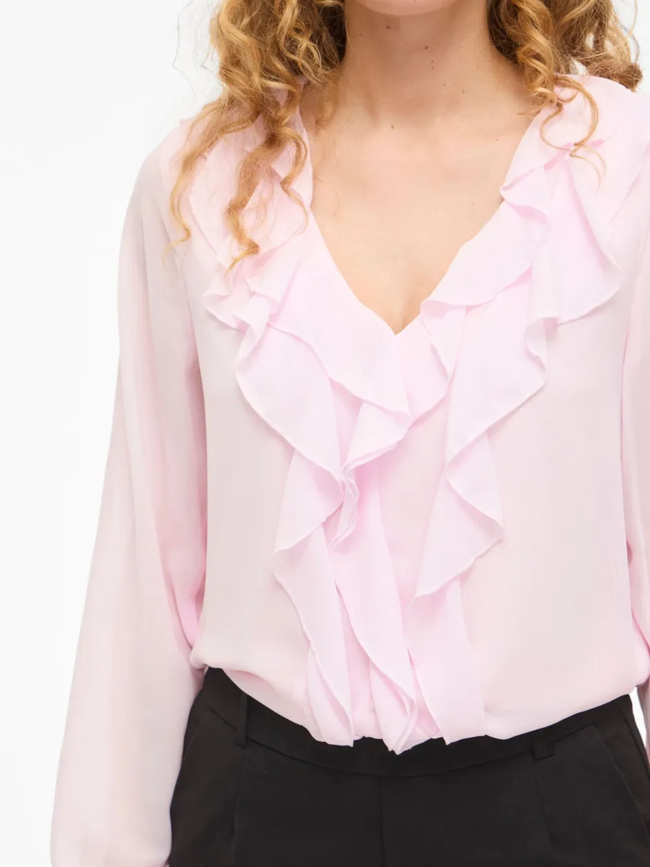 naisten pusero Viane L/S V-Neck Frill Top,>Vila Discount