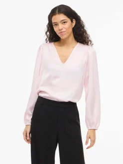 naisten pusero Vielette L/S Smock Satin Top,>Vila