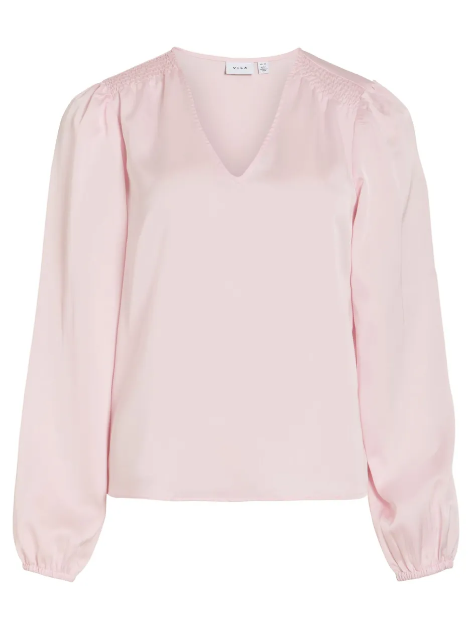 naisten pusero Vielette L/S Smock Satin Top,>Vila