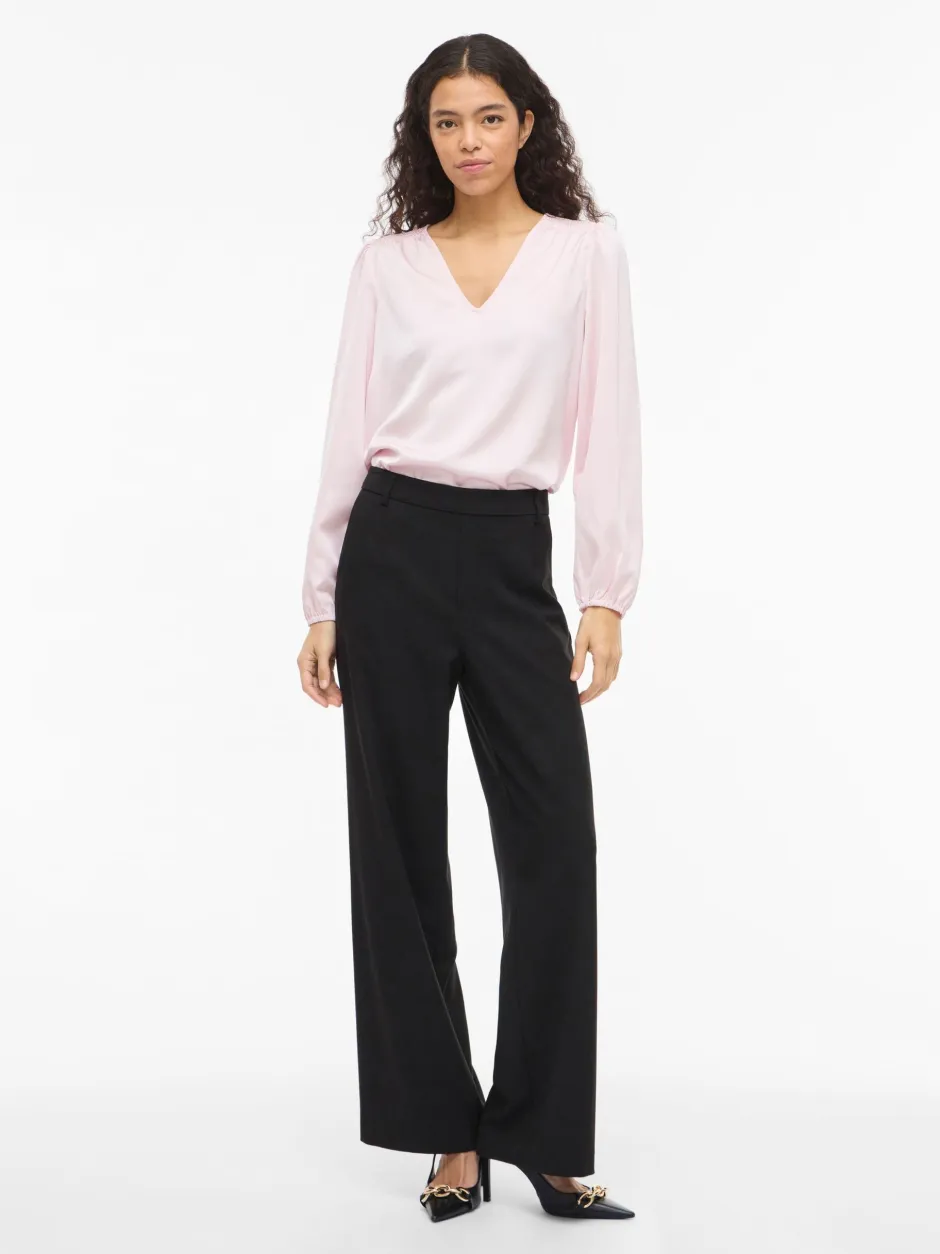 naisten pusero Vielette L/S Smock Satin Top,>Vila