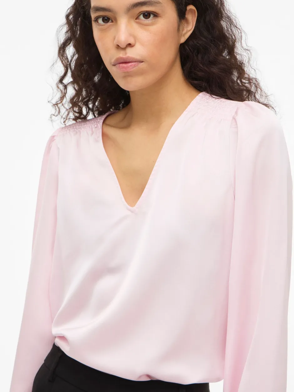 naisten pusero Vielette L/S Smock Satin Top,>Vila