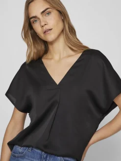 naisten satiinitoppi, VIELLETTE V-NECK S/S SATIN TOP><noscript><img width=