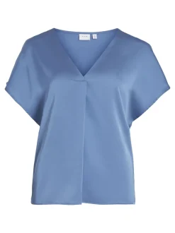 naisten satiinitoppi, VIELLETTE V-NECK S/S SATIN TOP><noscript><img width=