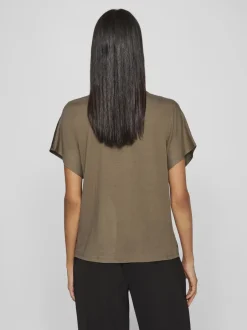 naisten satiinitoppi, VIELLETTE V-NECK S/S SATIN TOP>Vila Sale