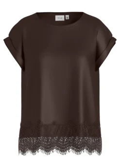naisten toppi, VIELLETTE S/S FULL SATIN LACE TOP NOOS>Vila Best