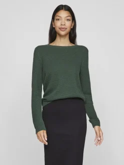 neule, VIDALO O-NECK L/S KNIT TOP Armeijanvihreä>Vila Clearance