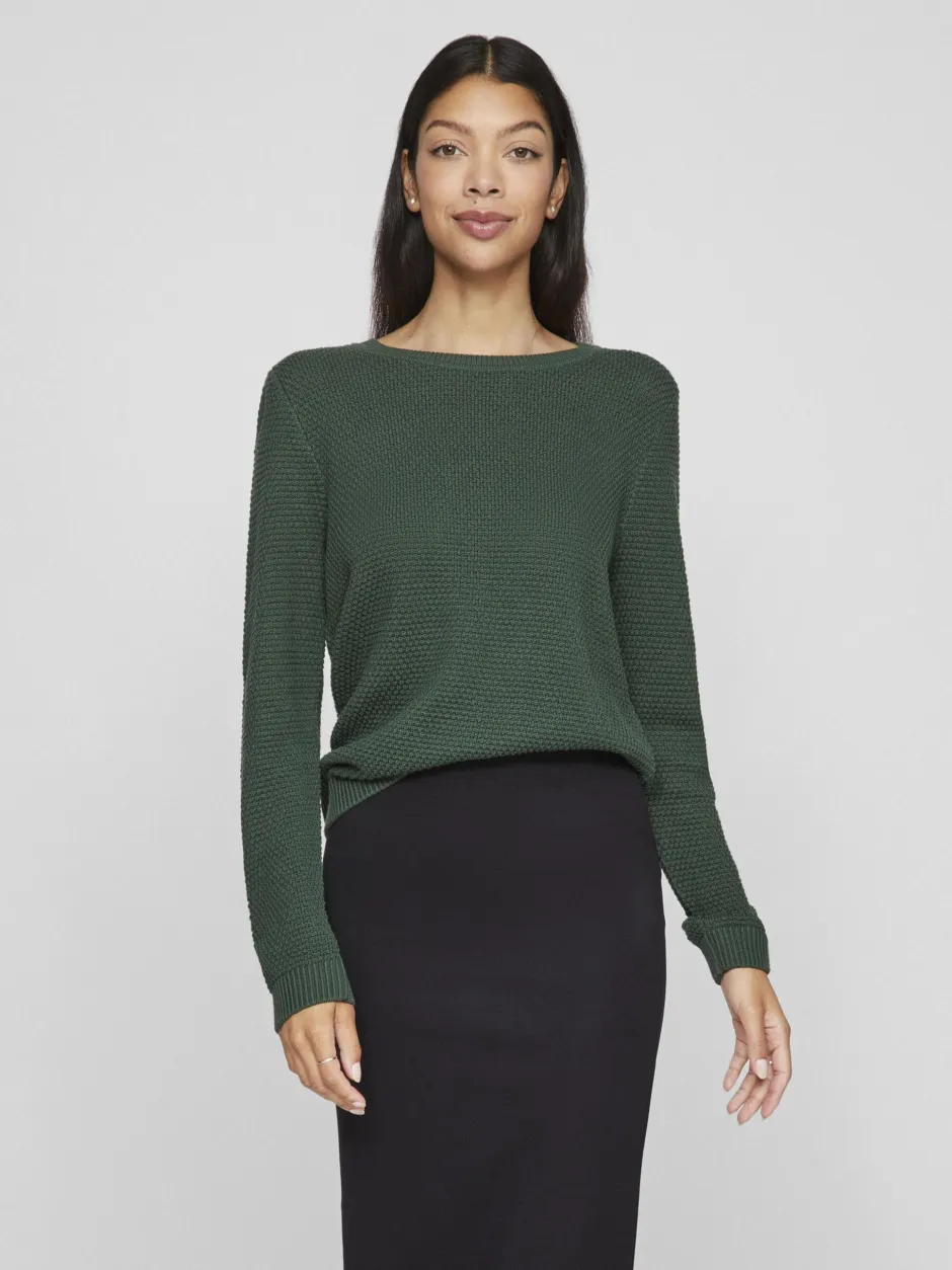 neule, VIDALO O-NECK L/S KNIT TOP Armeijanvihreä>Vila Clearance