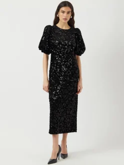 naisten mekko YASSOFIE 2/4 SEQUIN MIDI DRESS, musta>Y.A.S Outlet