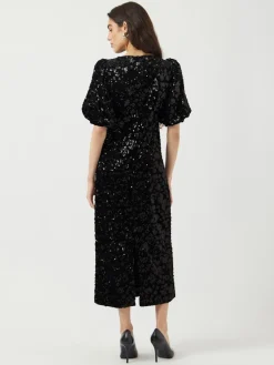 naisten mekko YASSOFIE 2/4 SEQUIN MIDI DRESS, musta>Y.A.S Outlet