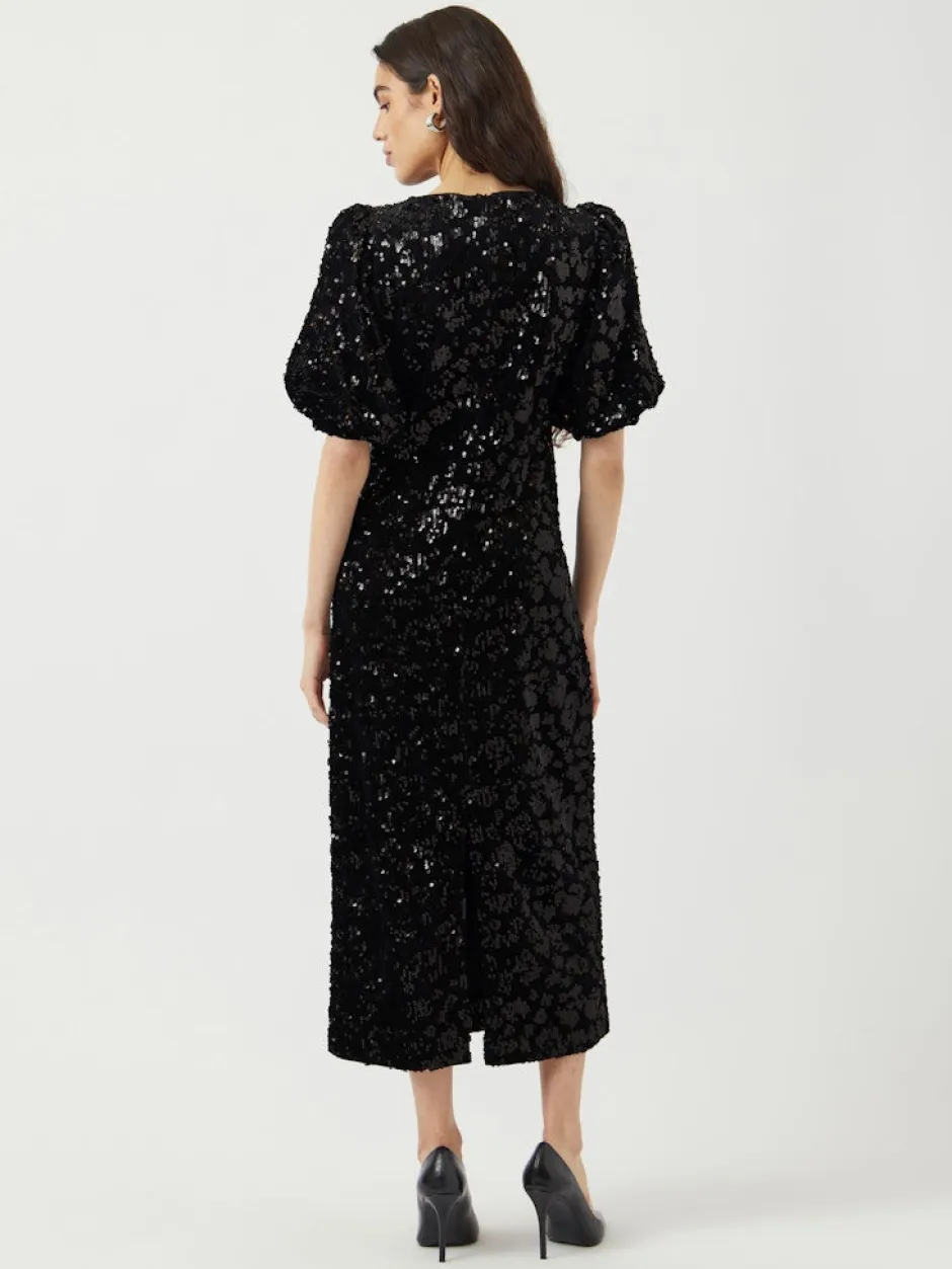 naisten mekko YASSOFIE 2/4 SEQUIN MIDI DRESS, musta>Y.A.S Outlet
