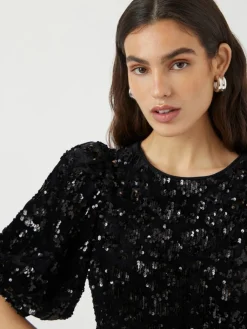 naisten mekko YASSOFIE 2/4 SEQUIN MIDI DRESS, musta><noscript><img width=