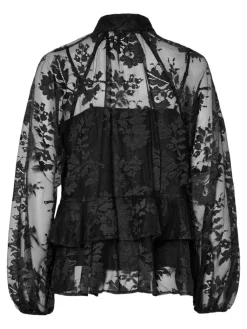 naisten pusero YASLACILLA LS LACE TOP, musta>Y.A.S New